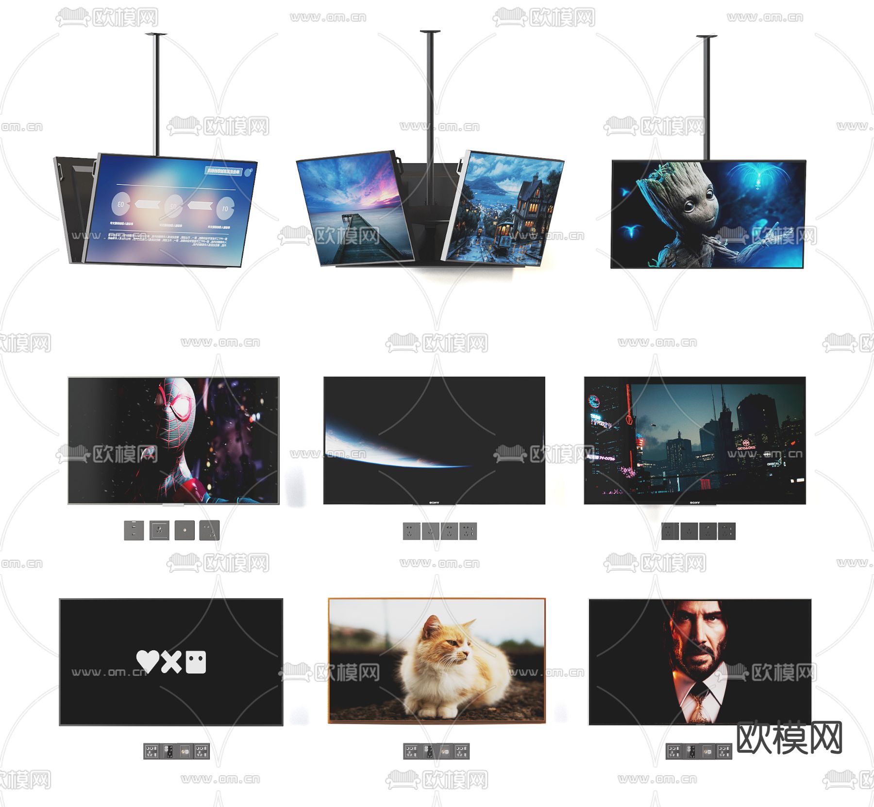 液晶电视 吊装电视3d模型下载