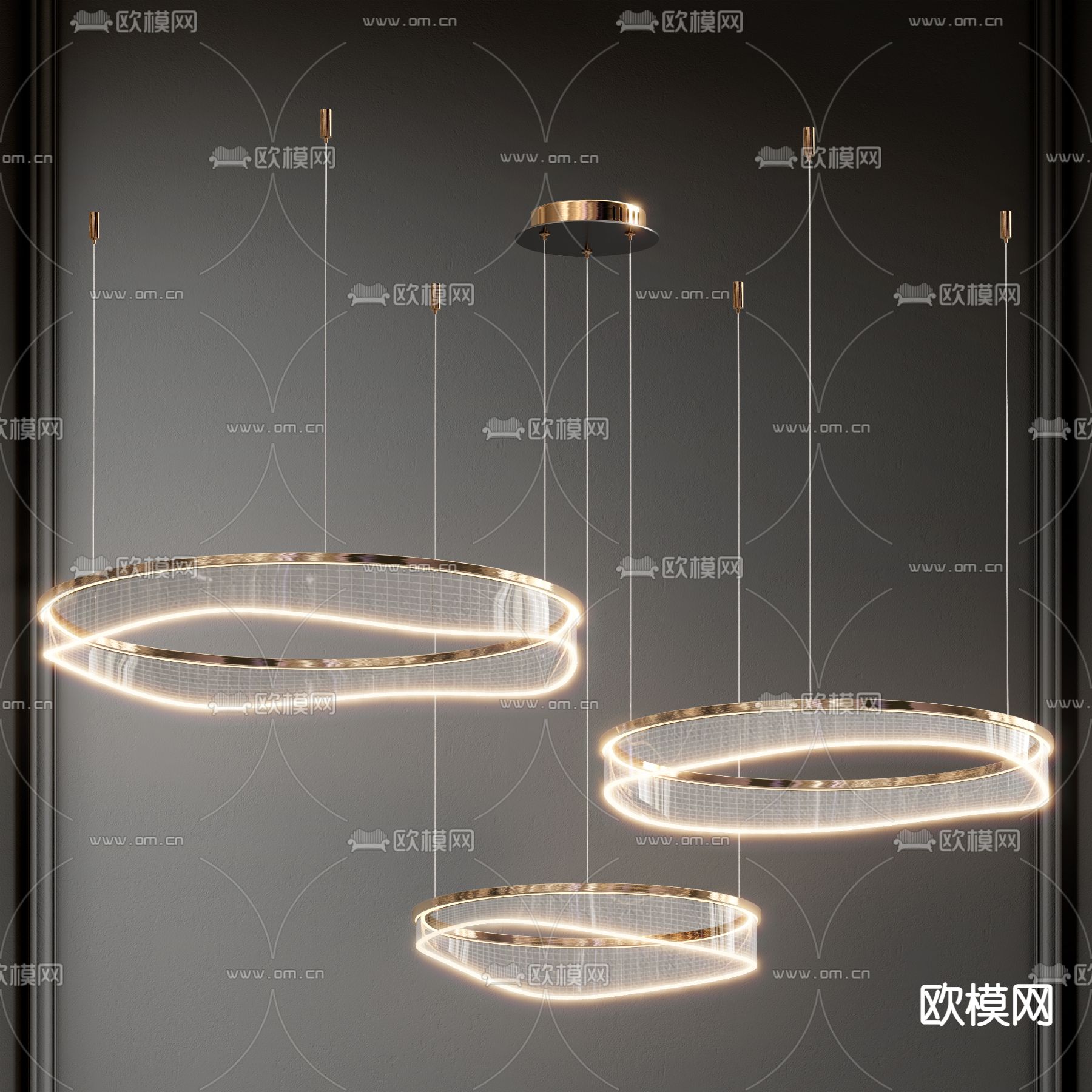 艺术吊灯 大厅灯 环形灯3d模型下载_ID14073821_3dmax免费模型-欧模网