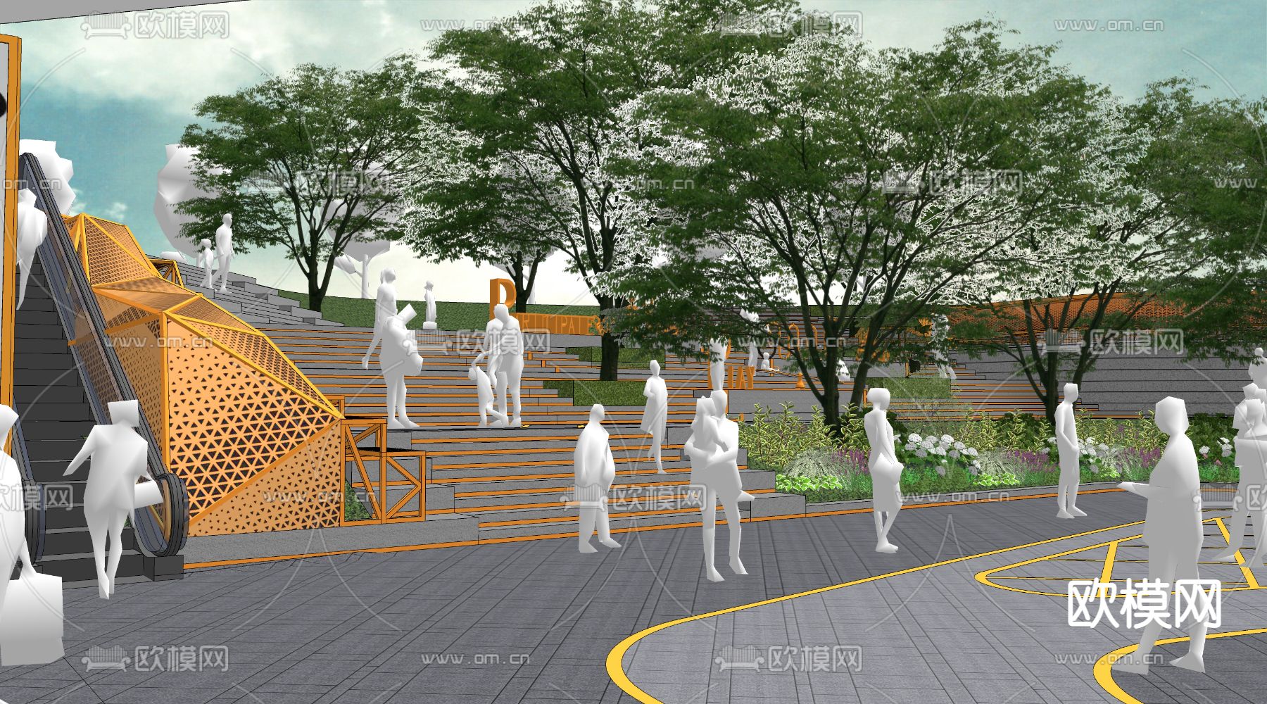 商业街景观su模型下载（渲染图4）