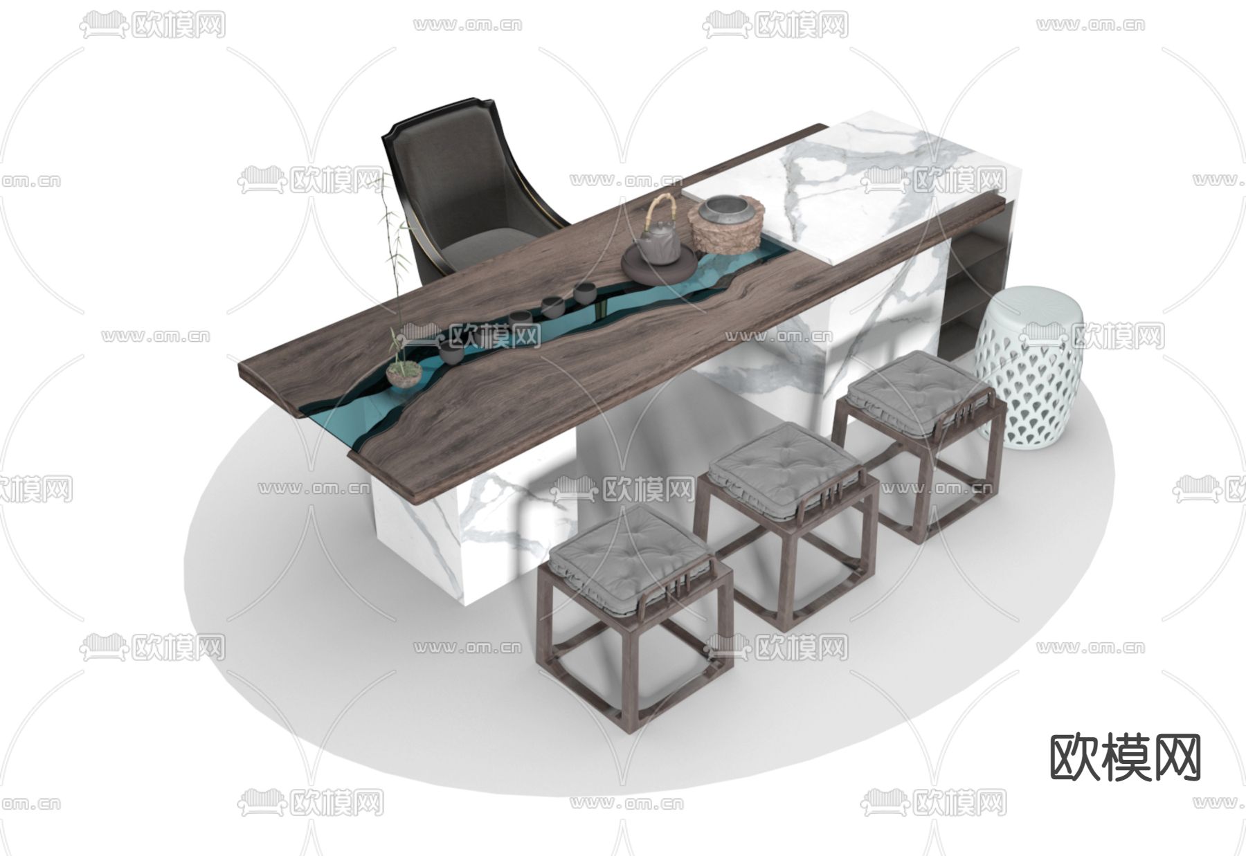 欧式茶桌 茶台3d模型下载（渲染图2）