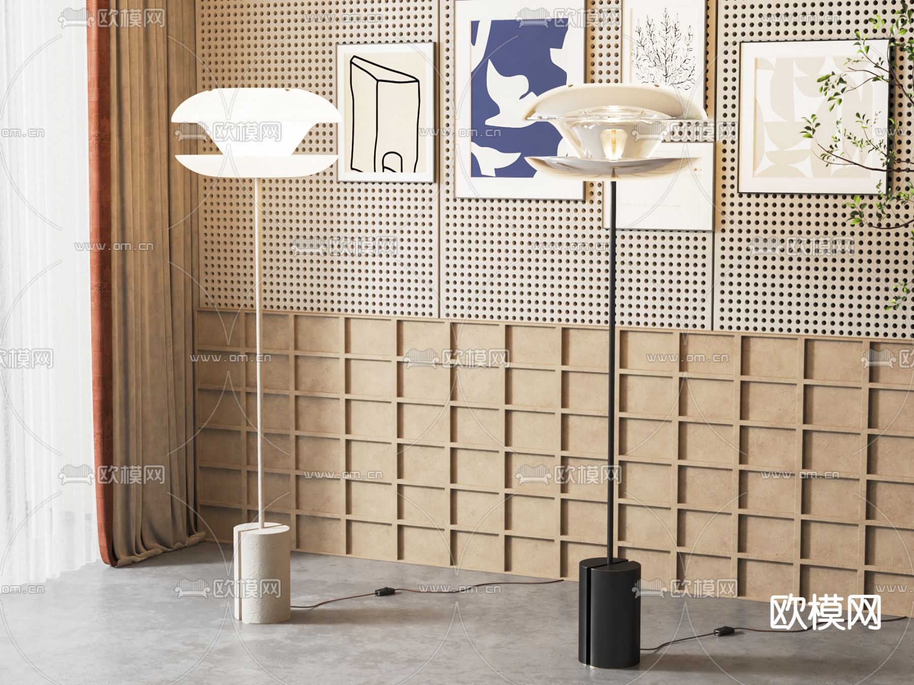 现代落地灯su模型下载（渲染图1）