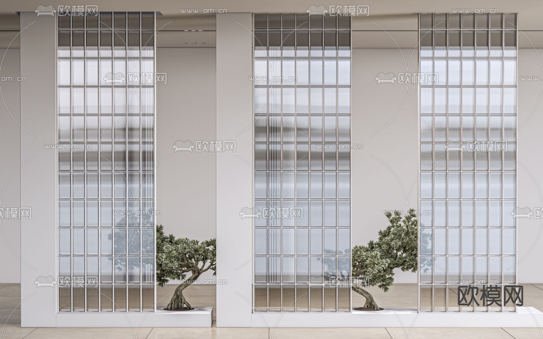 玻璃砖屏风 隔断su模型下载（渲染图1）