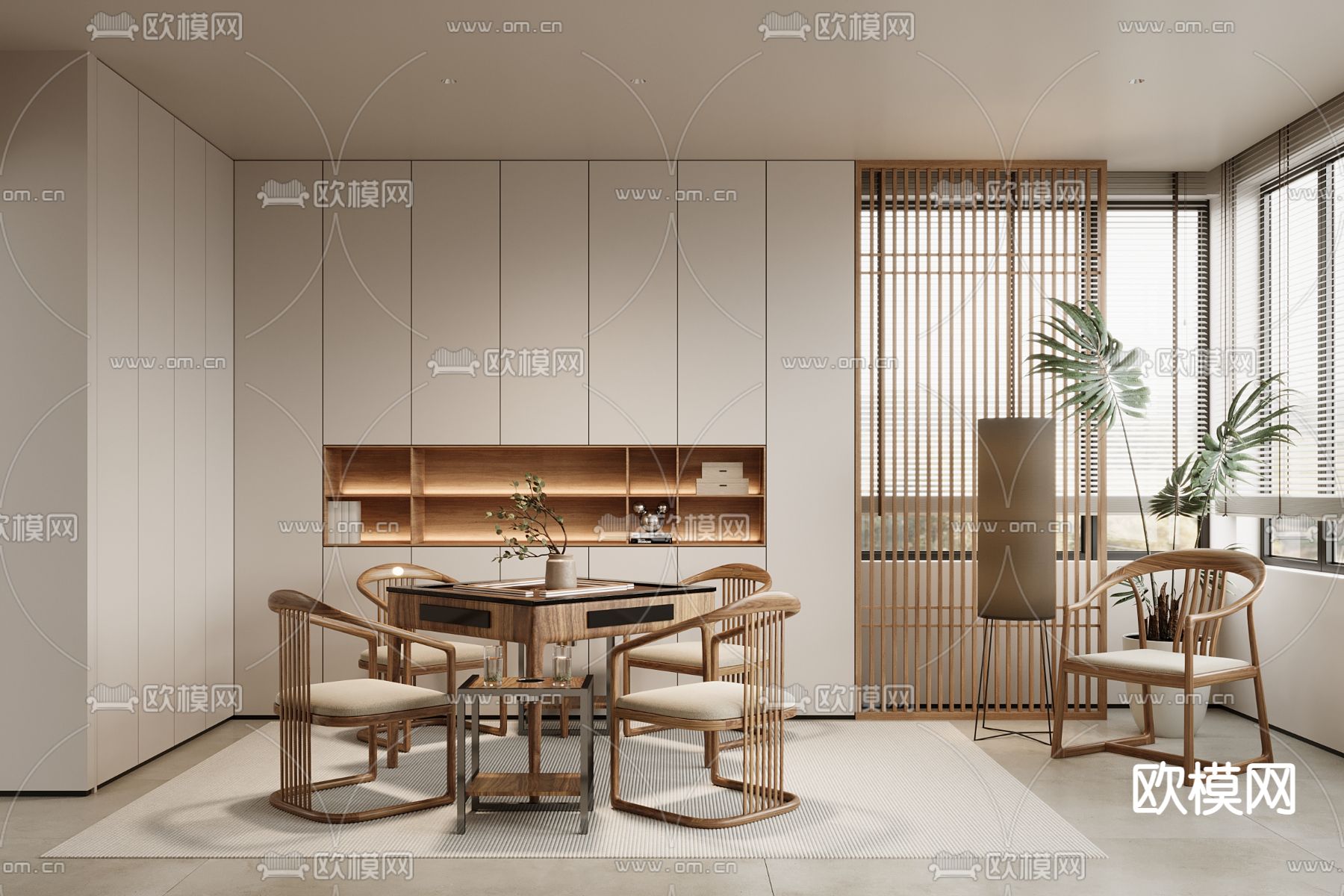 新中式棋牌室3d模型下载（渲染图1）