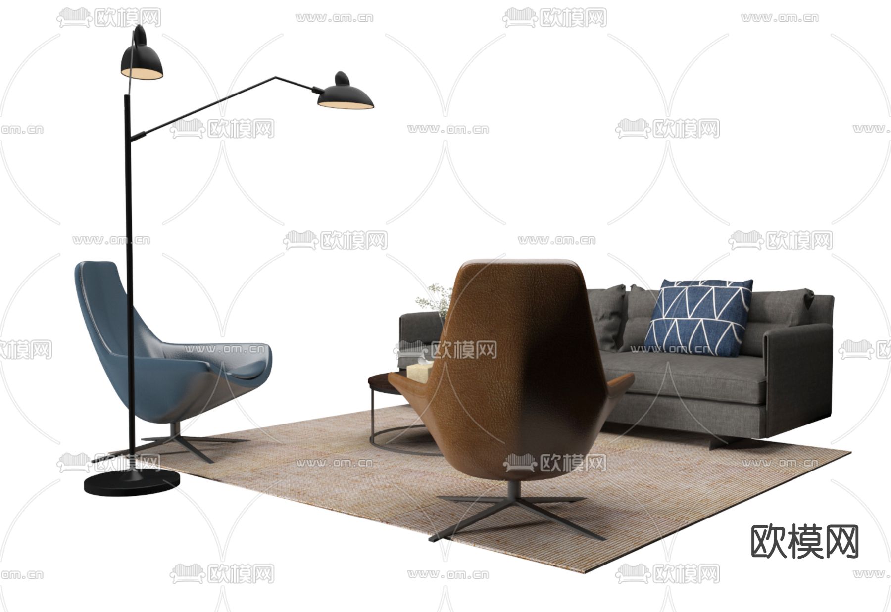 现代组合沙发3d模型下载（渲染图1）