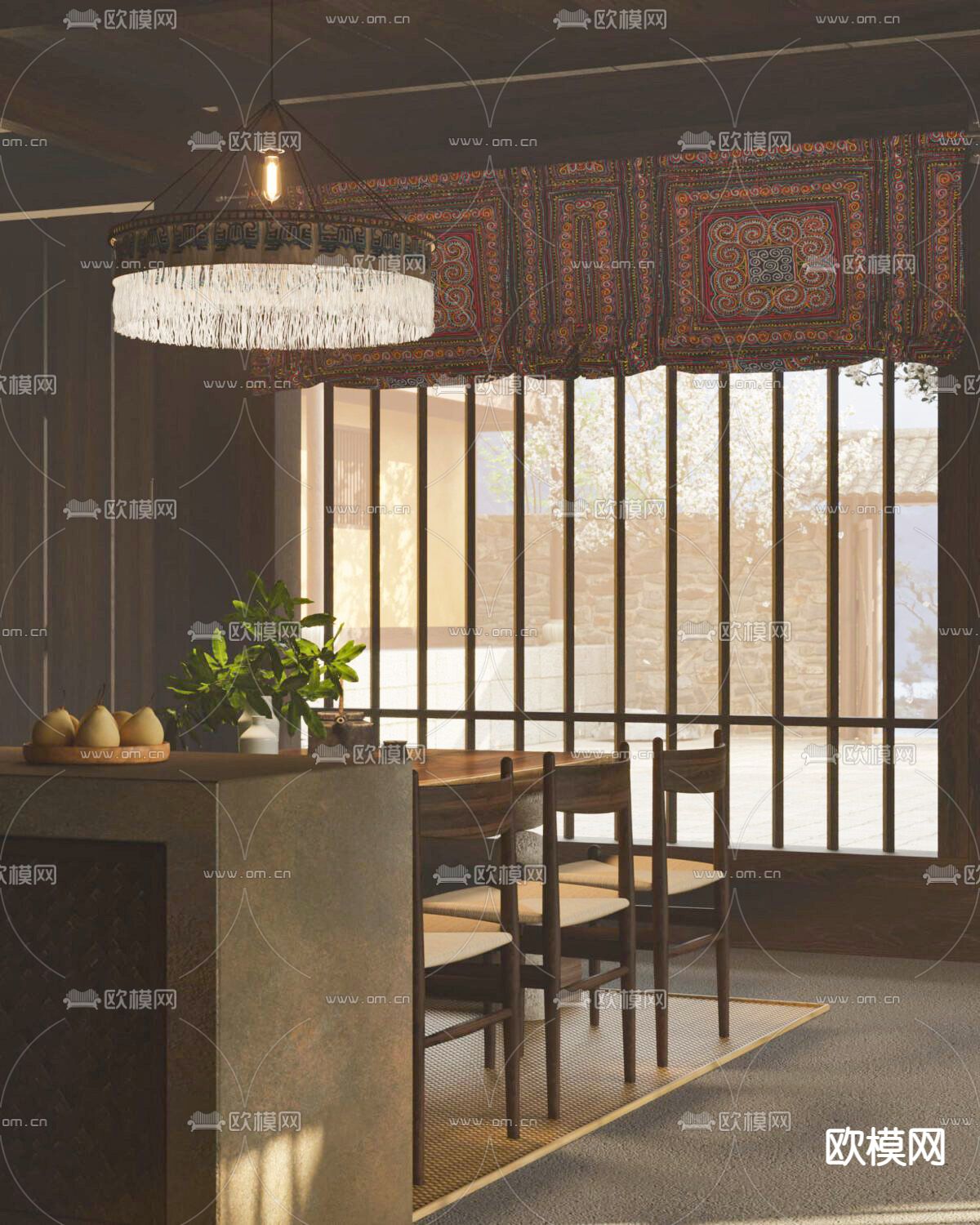 侘寂风民宿餐厅su模型下载（渲染图2）