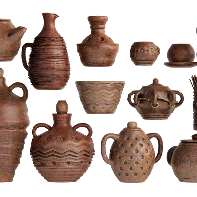  侘寂风陶罐 器皿su模型 