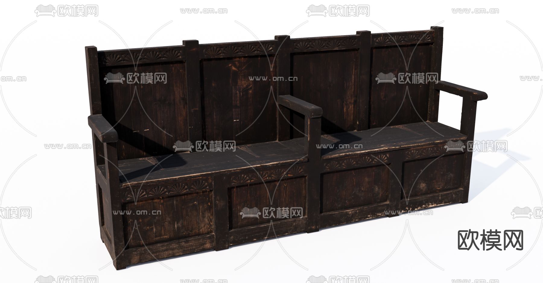 现代旧木公用椅su模型下载（渲染图1）