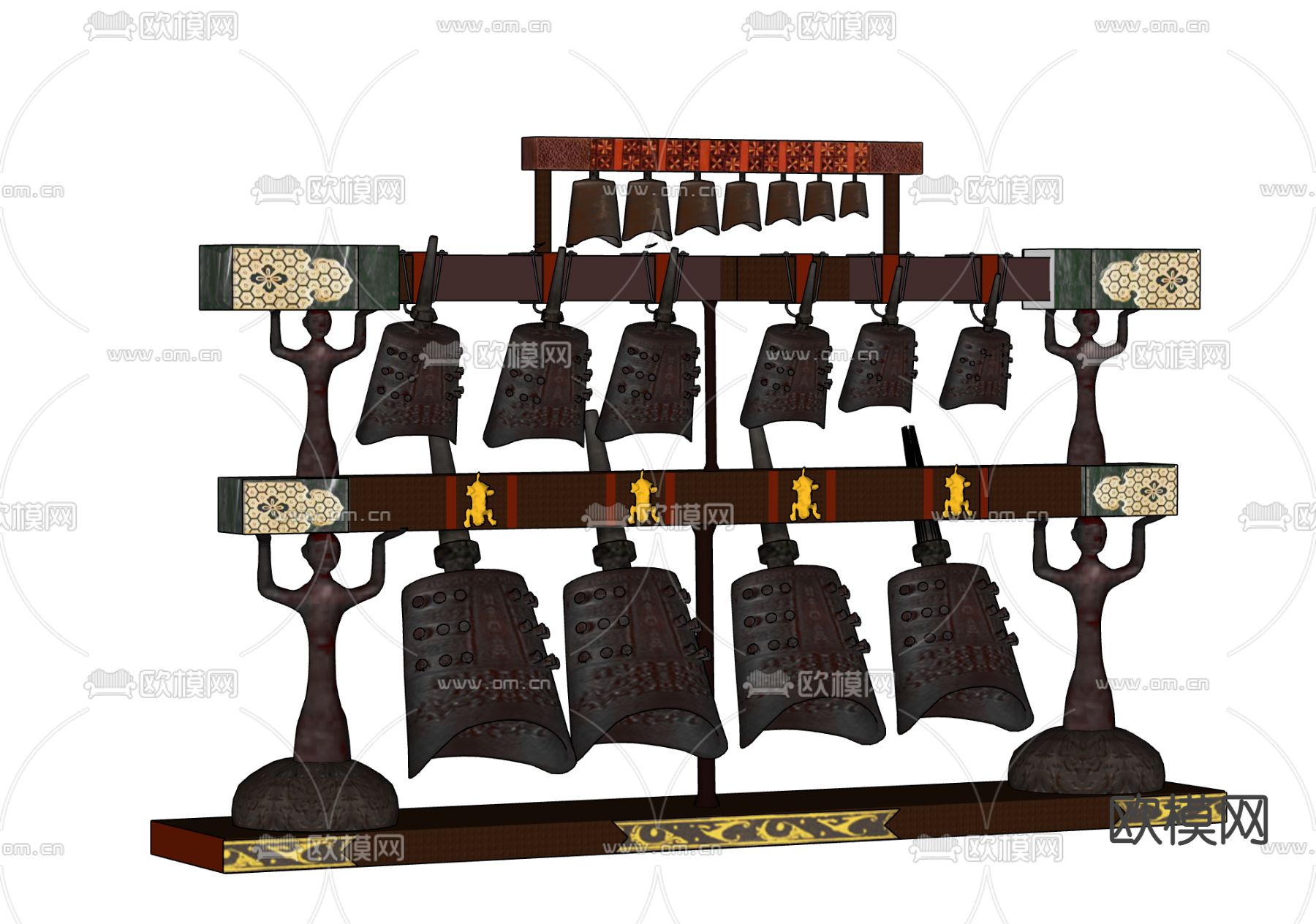 青铜钟 编钟su模型下载（渲染图2）