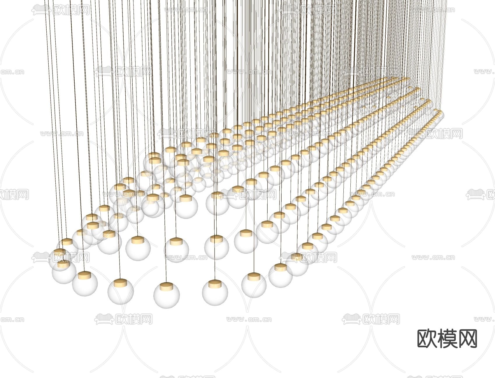 玻璃泡吊灯 大堂灯 装饰灯su模型下载（渲染图2）