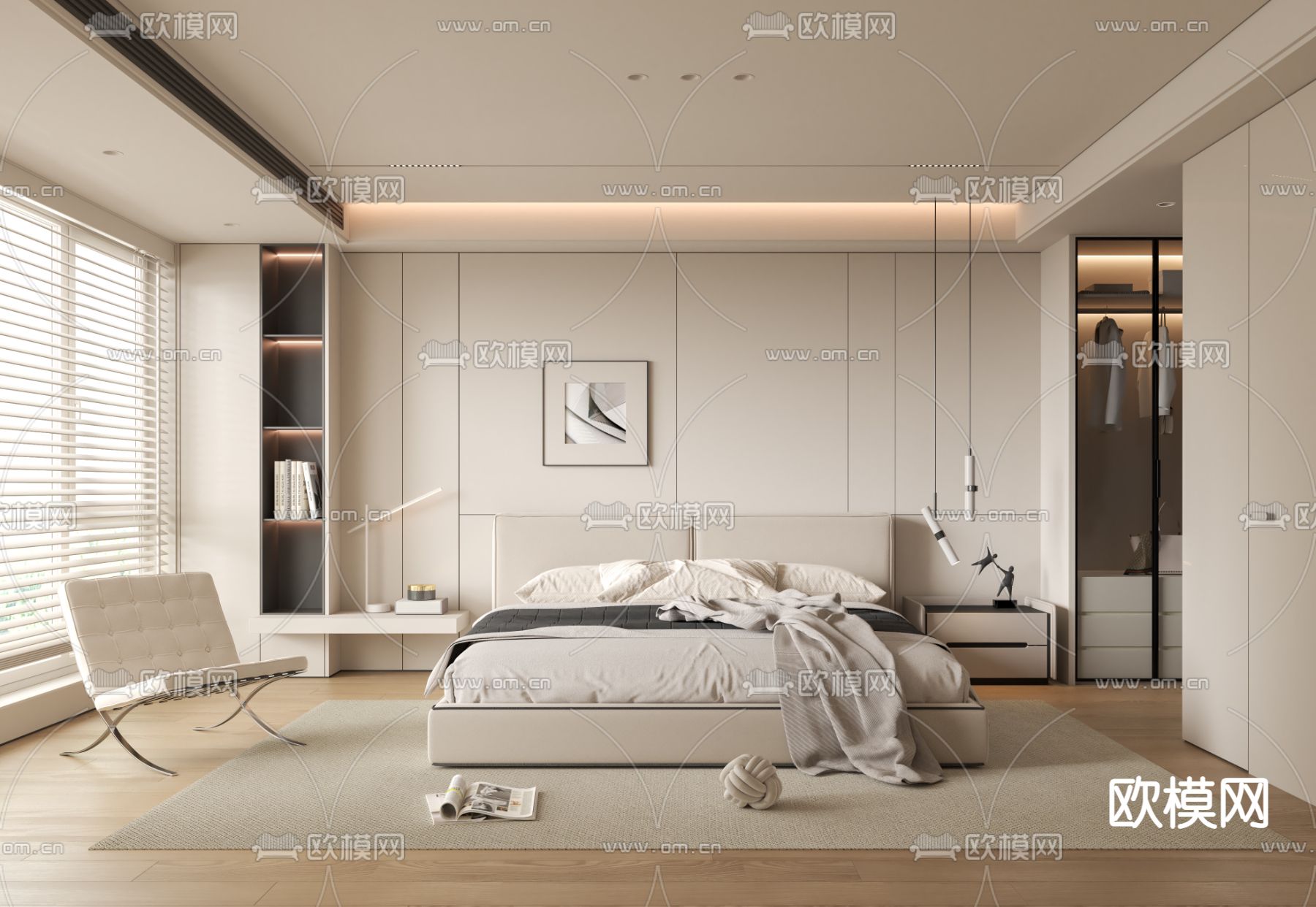 奶油风卧室 主卧3d模型下载