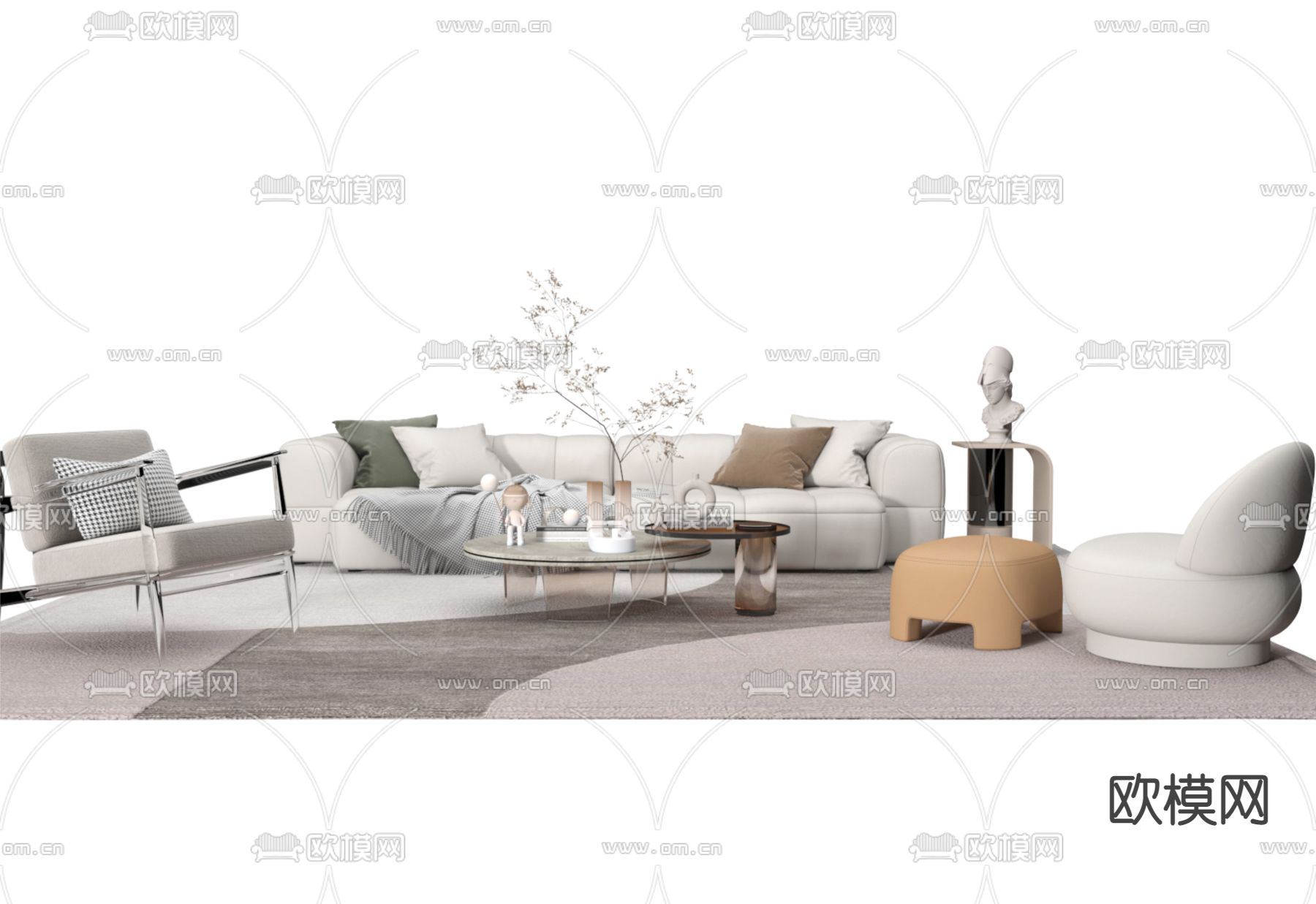 奶油风沙发 组合沙发3d模型下载（渲染图1）