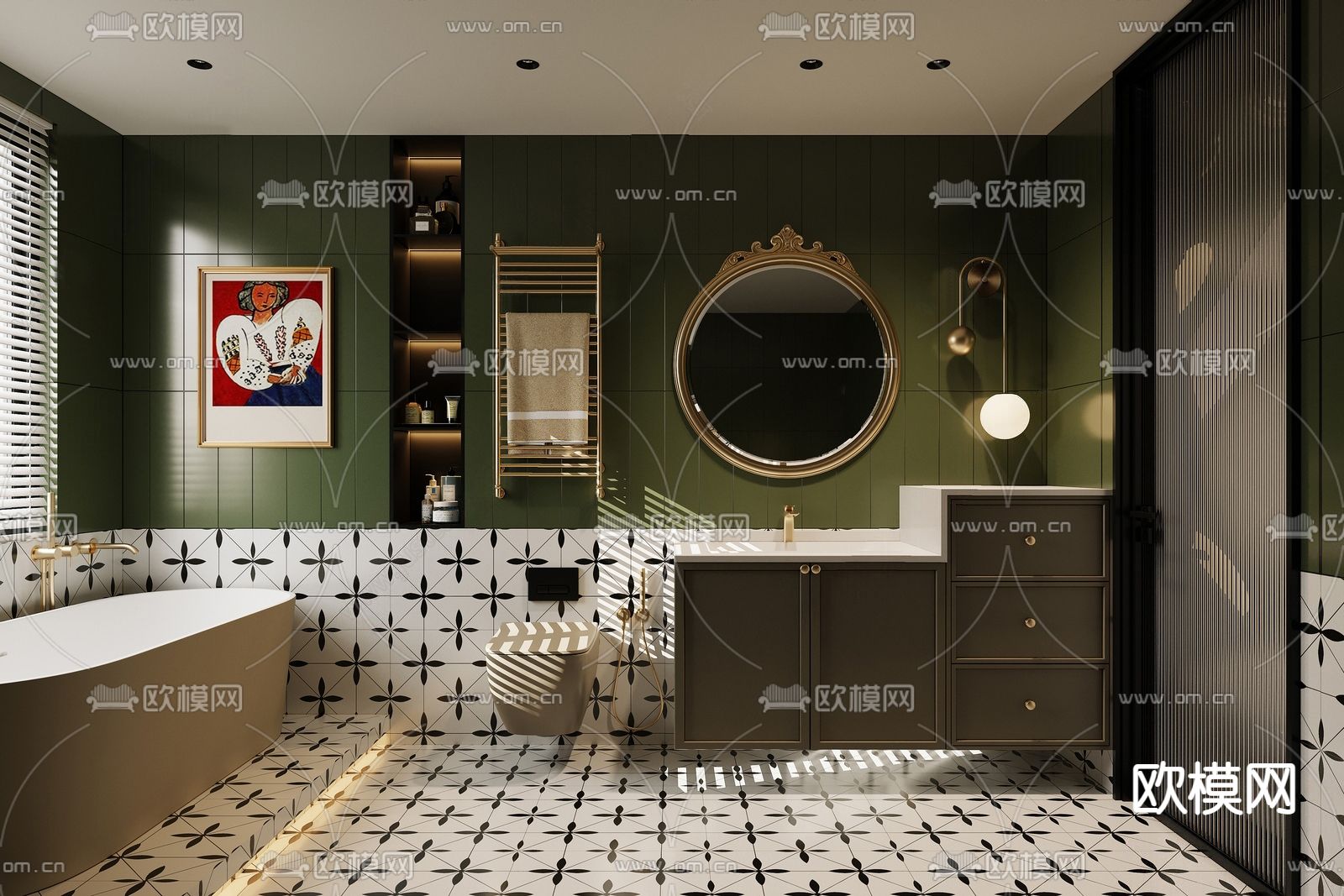 美式卫生间 浴室su模型