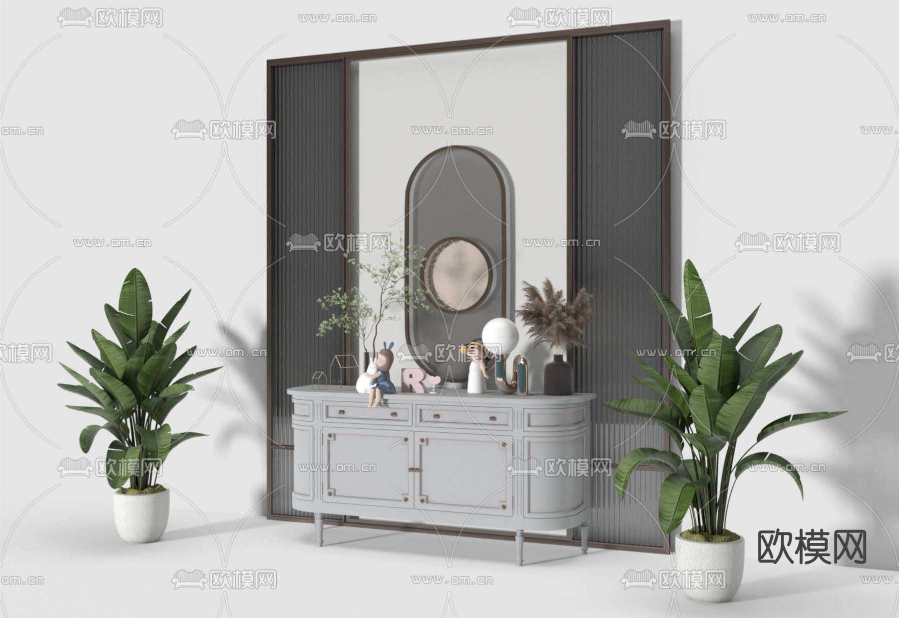 欧式边柜 斗柜3d模型下载（渲染图2）