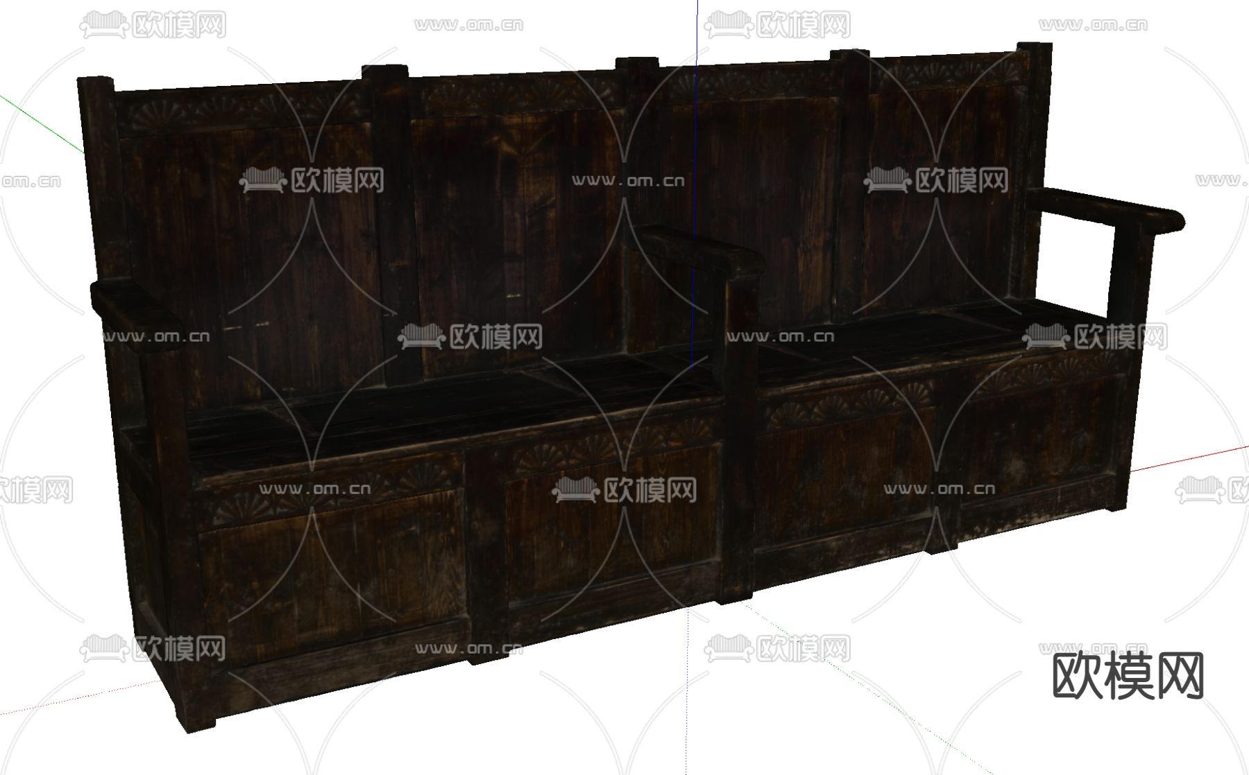现代旧木公用椅su模型下载（渲染图2）