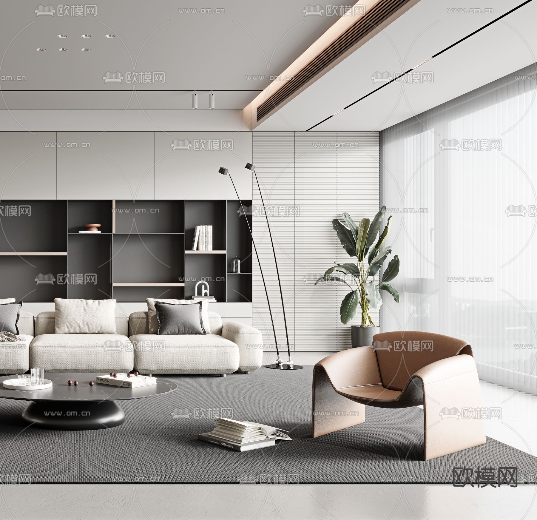 现代客餐厅3d模型下载（渲染图3）