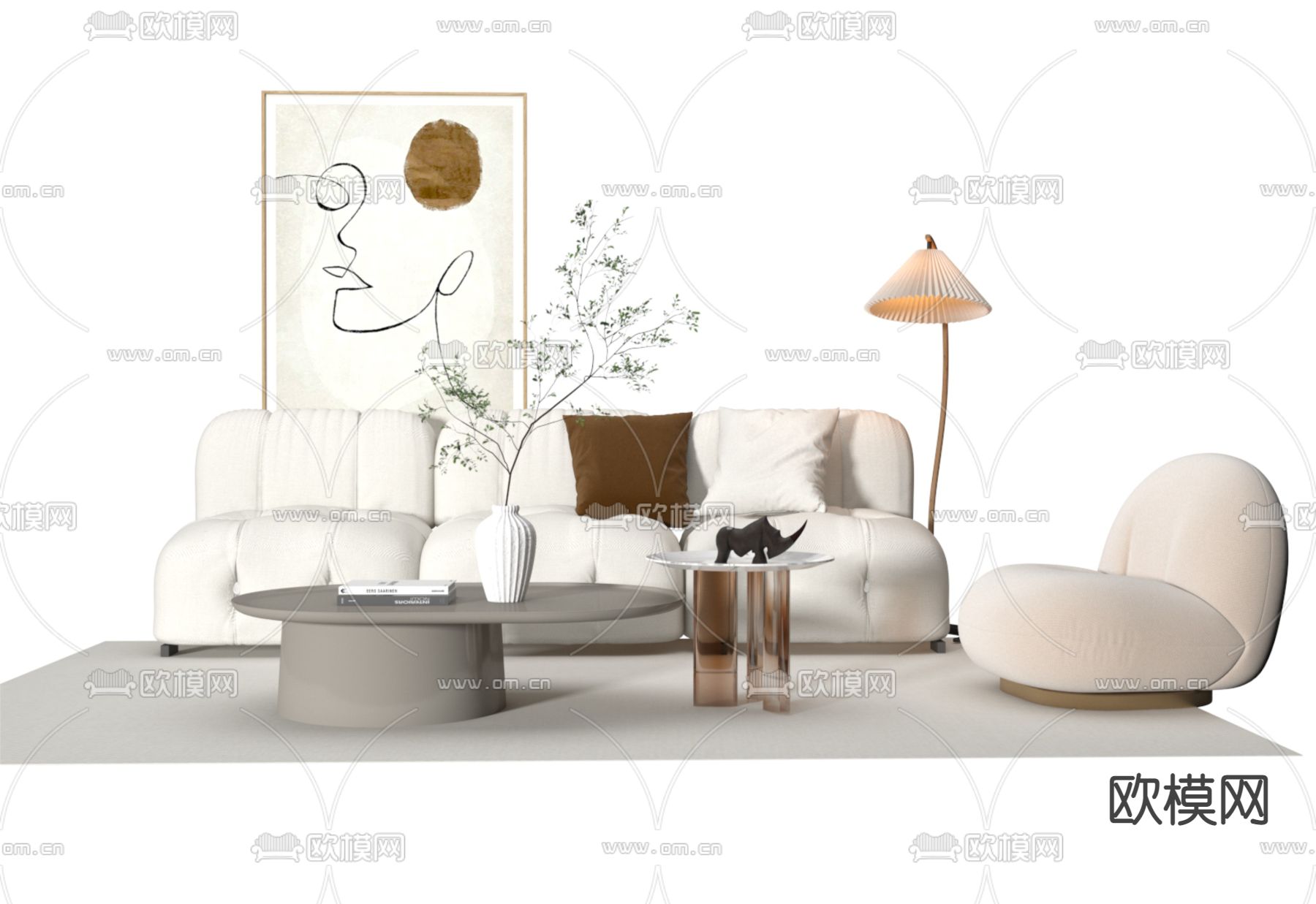 奶油组合沙发3d模型下载（渲染图2）