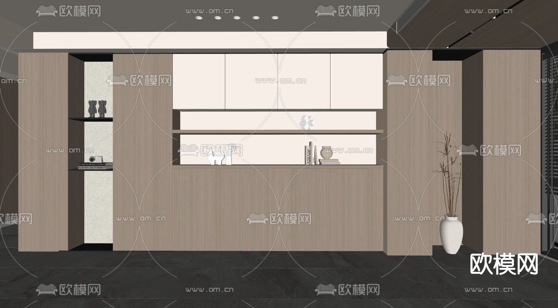 实木书柜 陈列柜su模型下载（渲染图2）