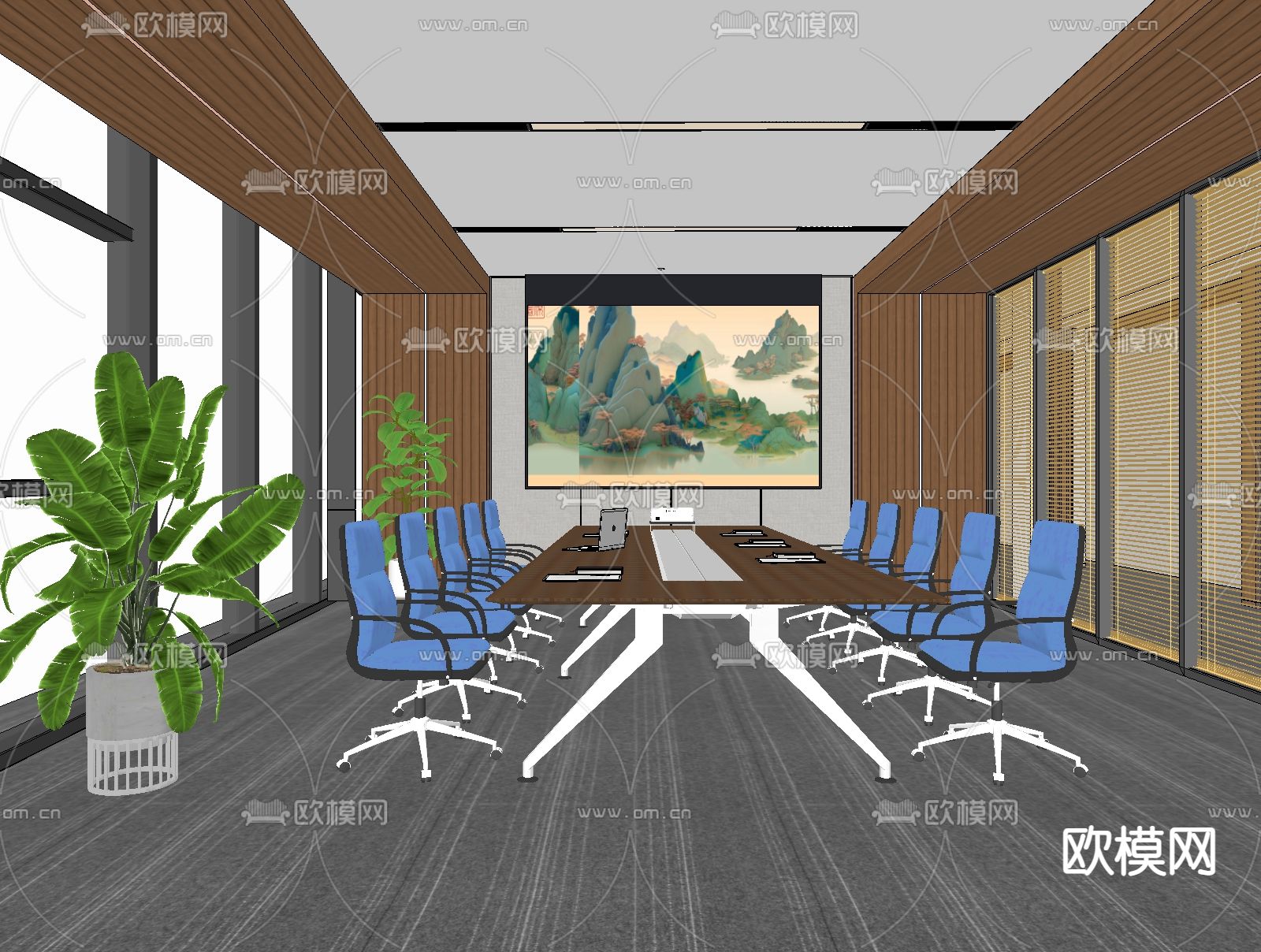 现代会议室su模型下载（渲染图2）