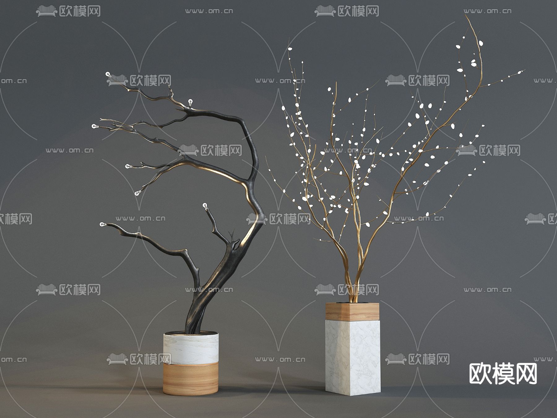 树枝装饰灯3d模型下载_ID14074436_3dmax免费模型-欧模网
