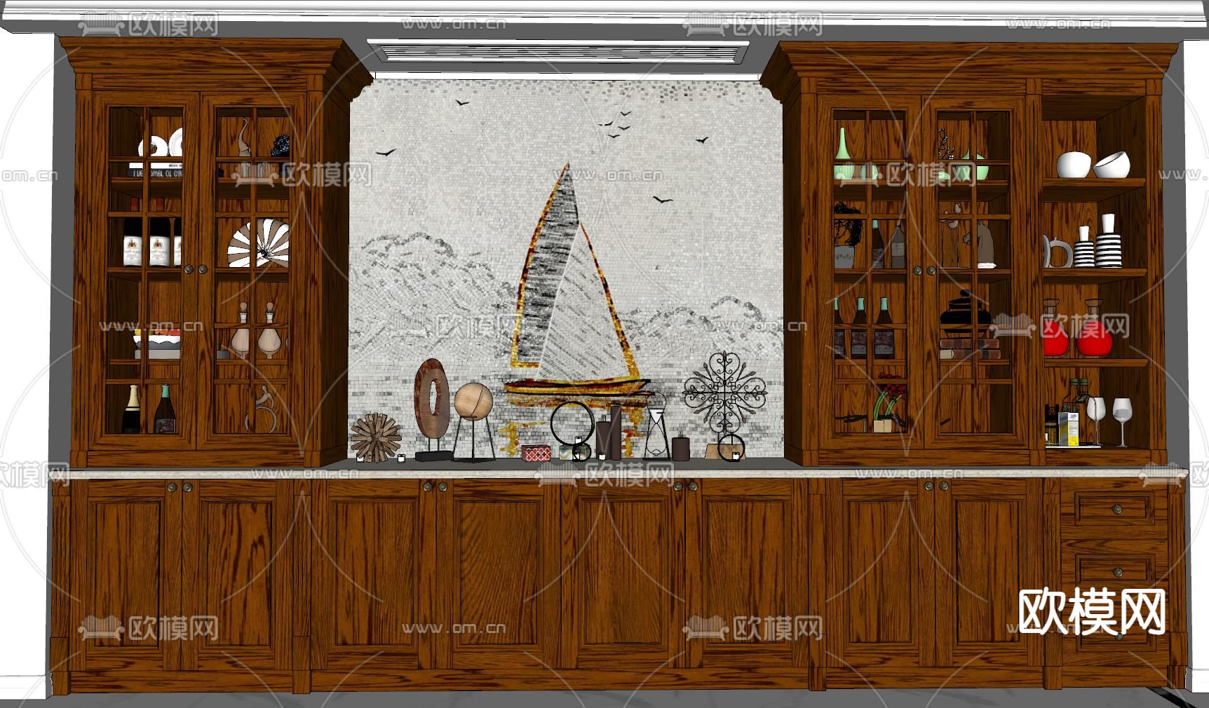 美式酒柜su模型下载（渲染图2）