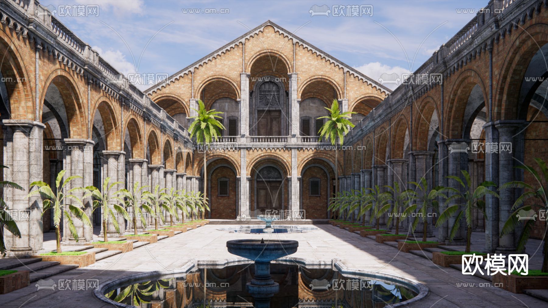 欧式古典庭院 回廊su模型下载（渲染图2）