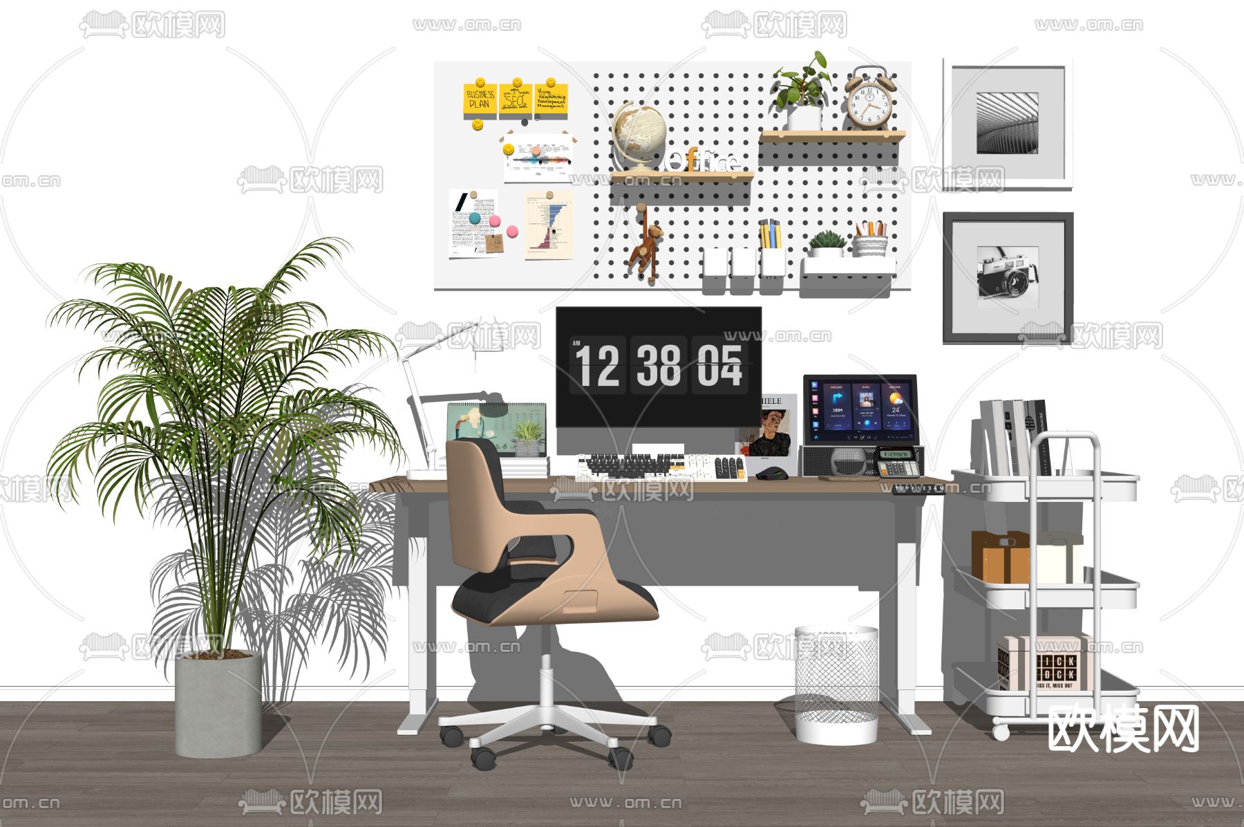 电脑桌 书桌 写字台su模型下载（渲染图2）