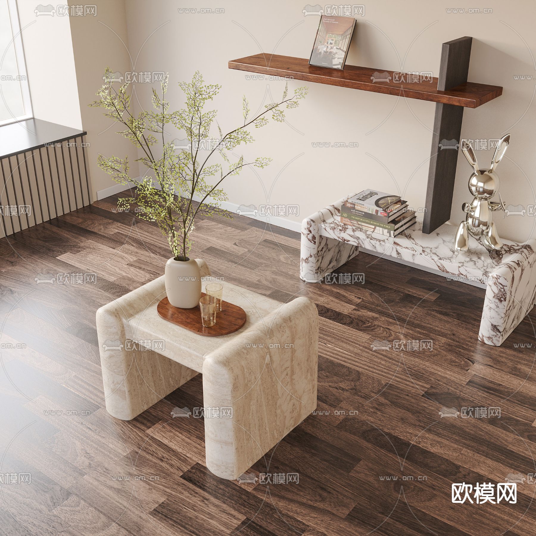 大理石边几 角几3d模型
