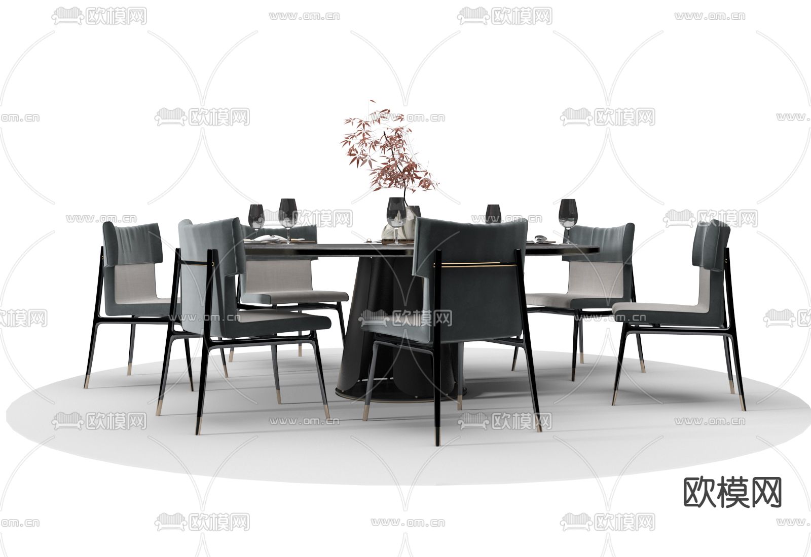 圆形餐桌椅3d模型下载（渲染图1）