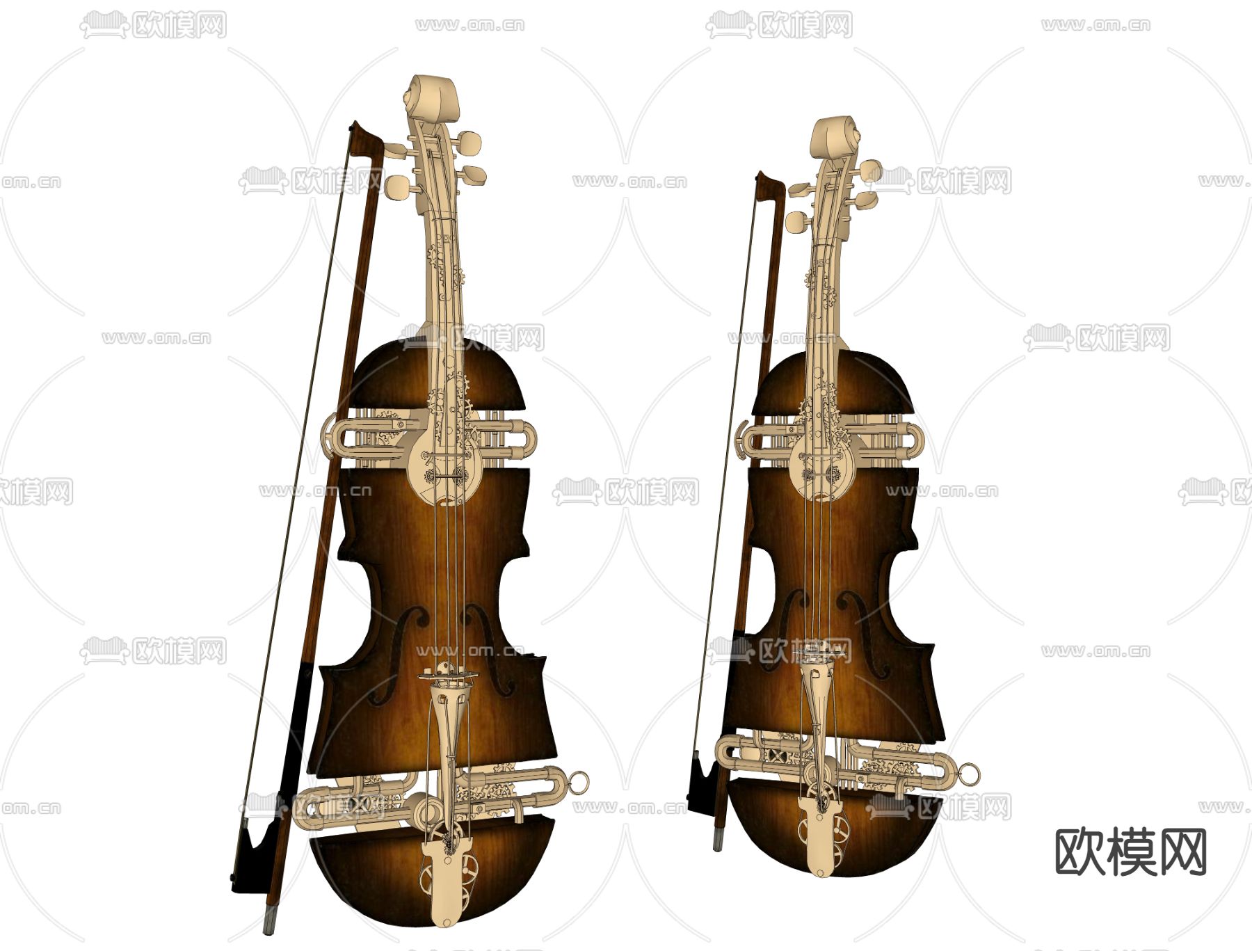 复古小提琴su模型下载（渲染图2）