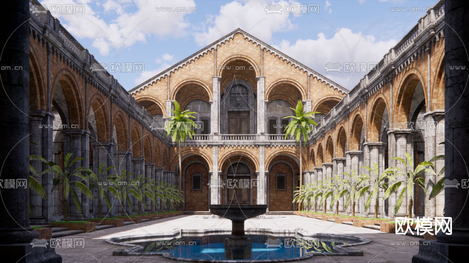 欧式古典庭院 回廊su模型下载（渲染图1）