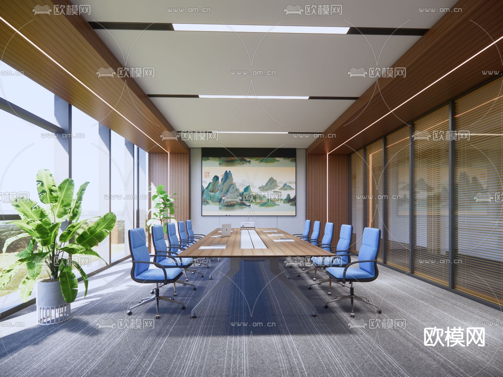 现代会议室su模型下载（渲染图1）