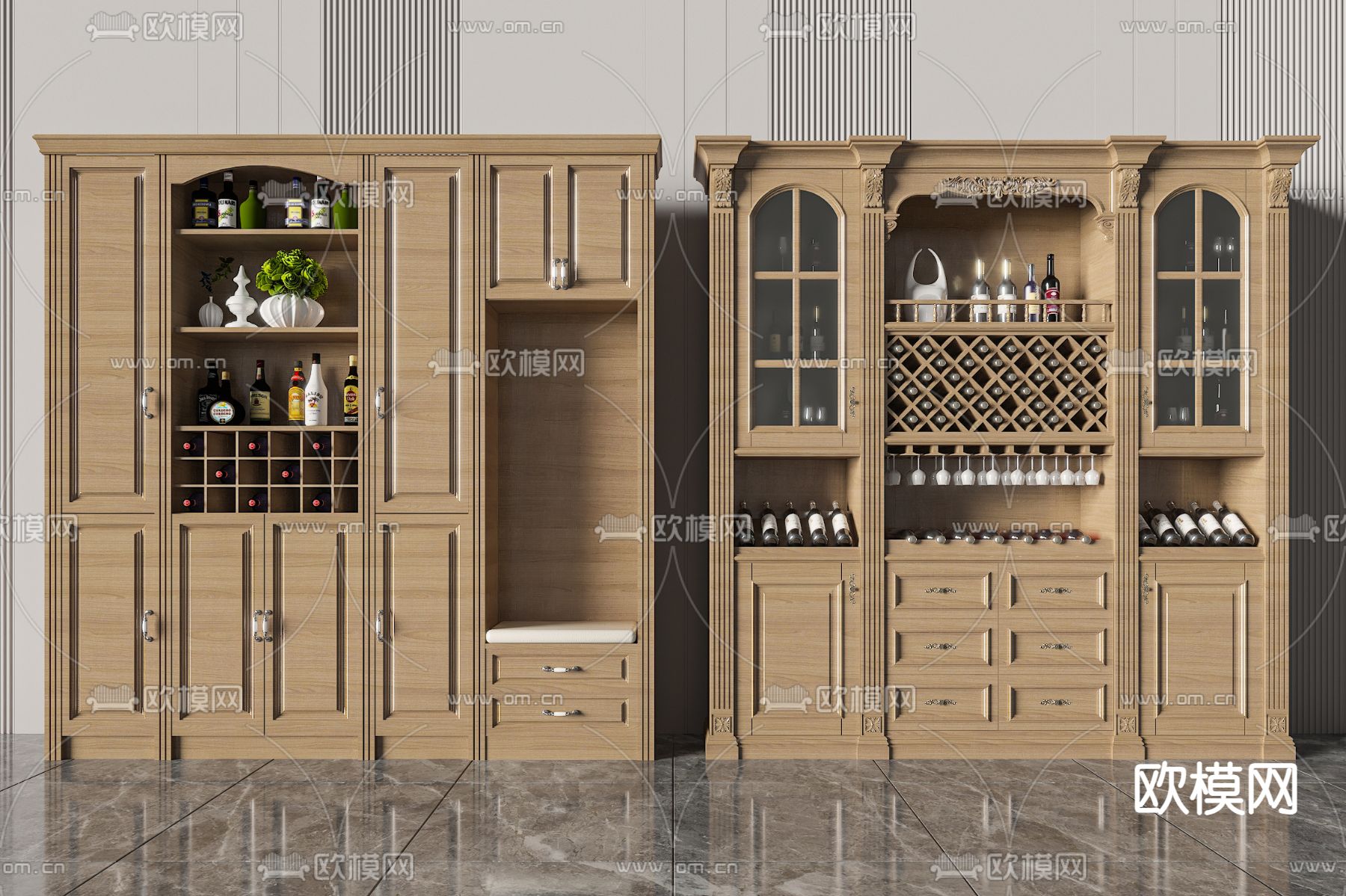欧式酒柜3d模型下载