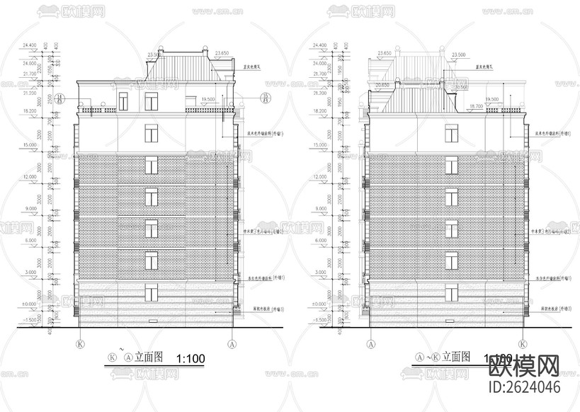 歐式多層建筑CAD施工圖下載(渲染圖8)