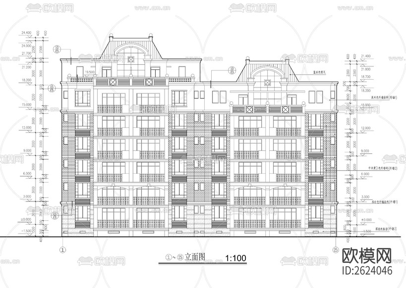 歐式多層建筑CAD施工圖下載(渲染圖5)
