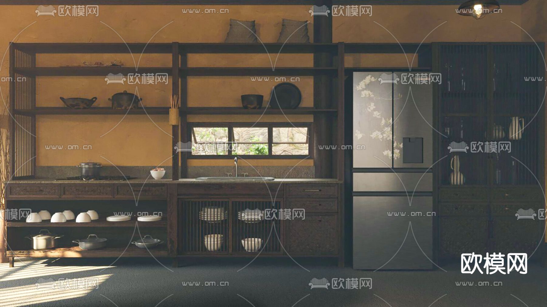 侘寂风民宿餐厅su模型下载（渲染图2）