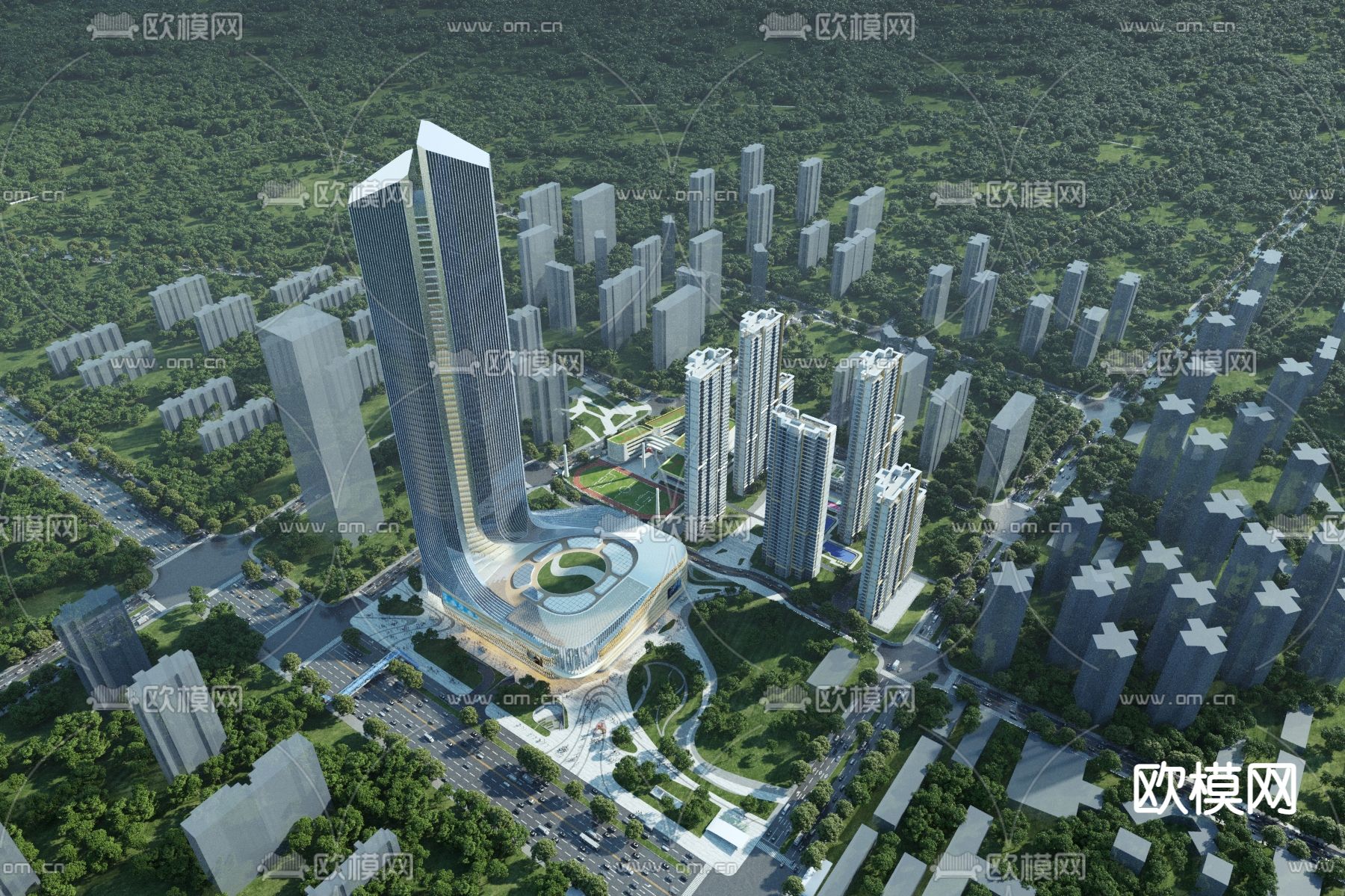 商业圈 鸟瞰su模型下载（渲染图1）