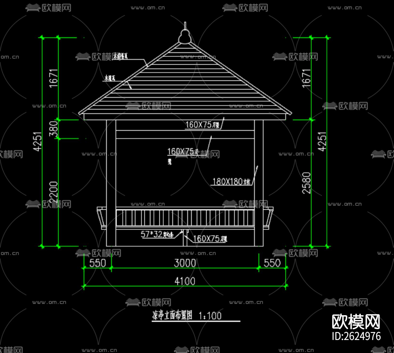 四角亭CAD施工图下载（渲染图3）