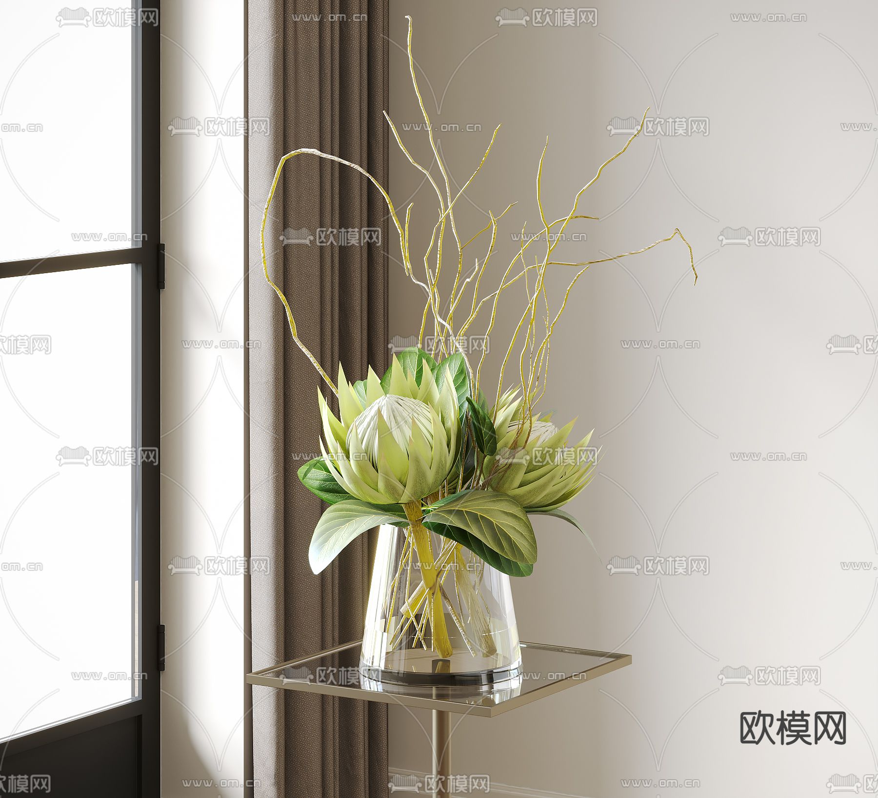 花瓶插花 鲜花 水生植物3d模型下载