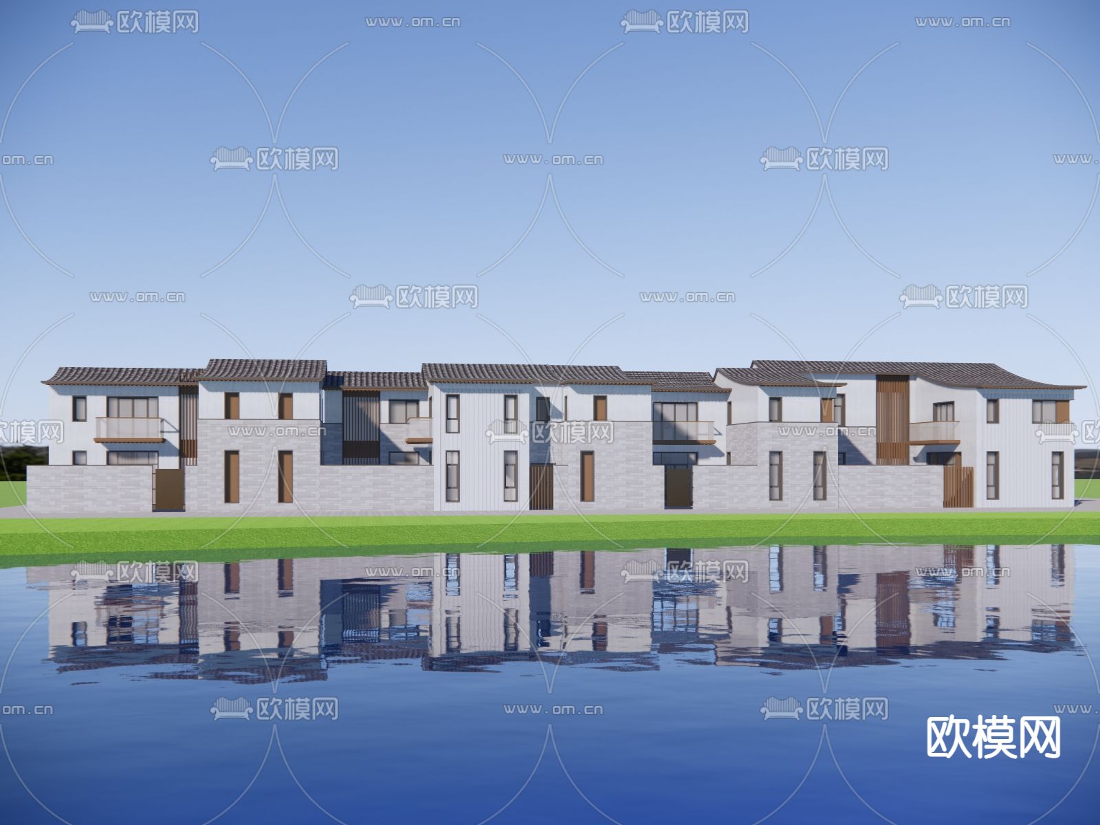 中式民宿建筑外观su模型下载（渲染图4）