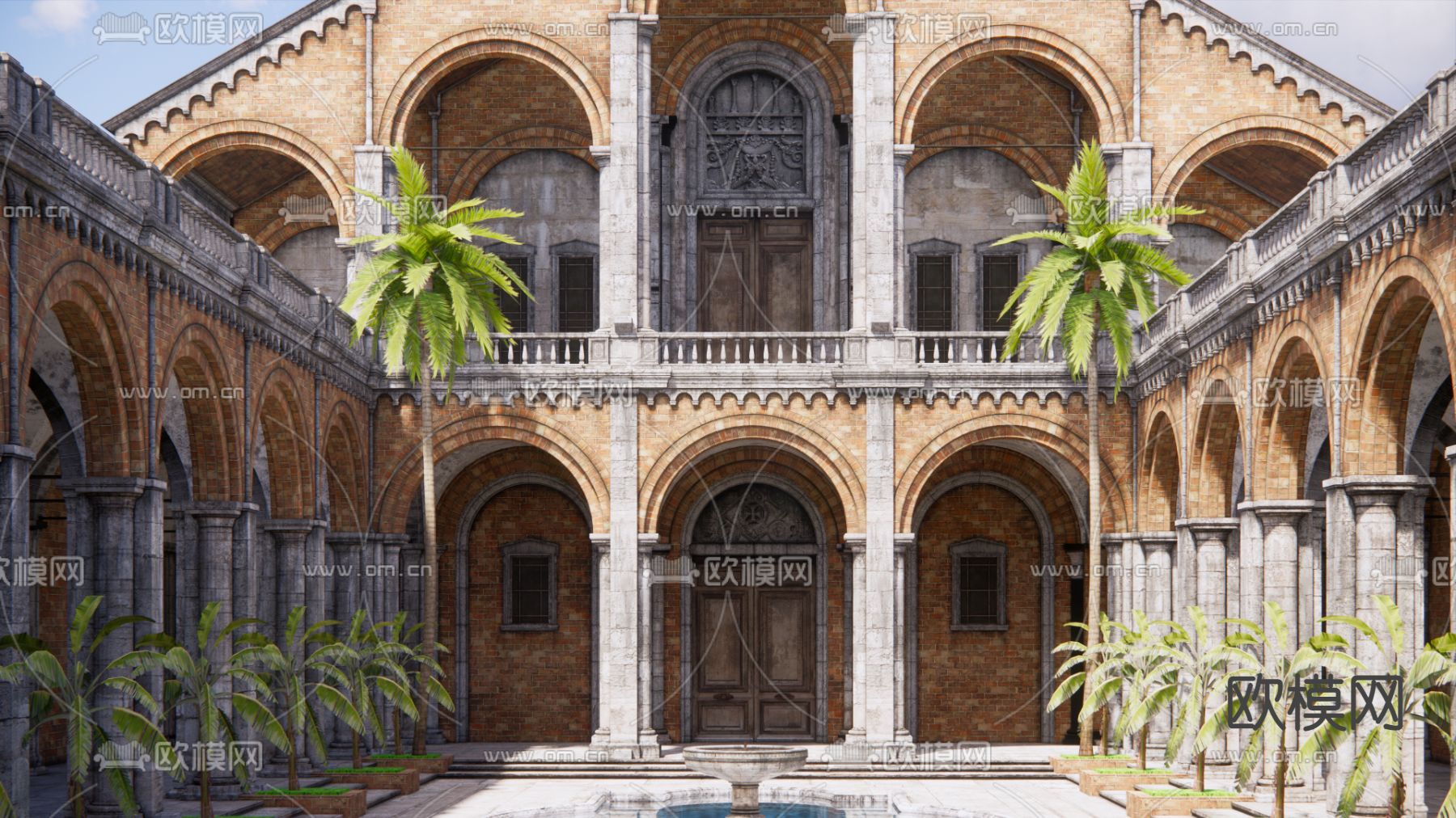 欧式古典庭院 回廊su模型下载（渲染图3）