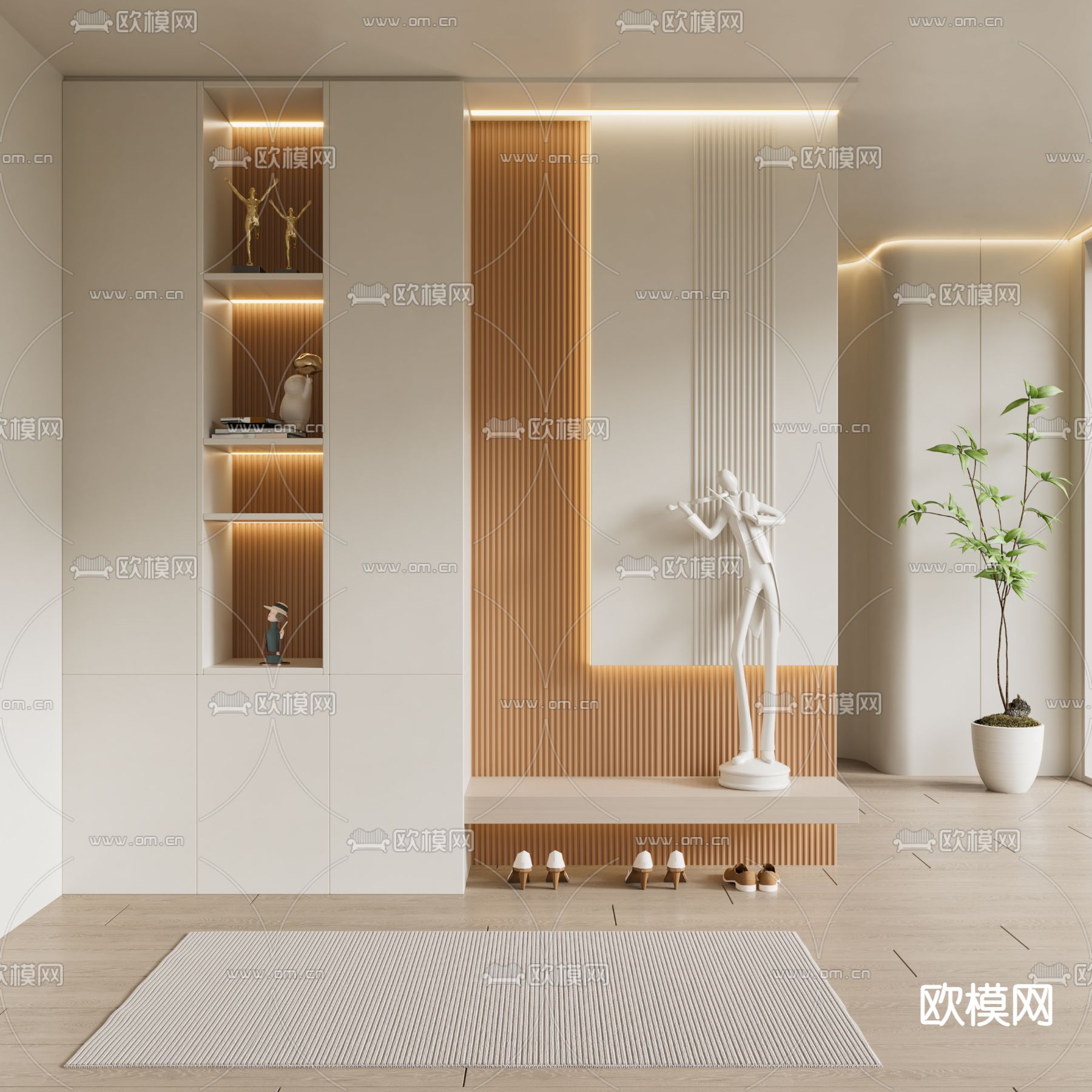 奶油风鞋柜 玄关隔断3d模型下载_ID14077419_3dmax免费模型-欧模网