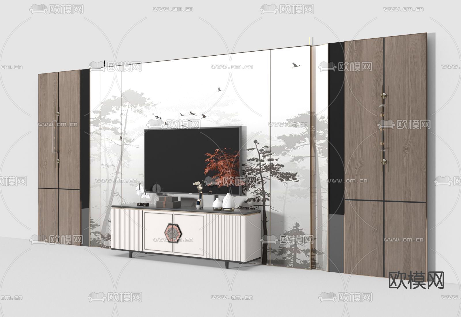 电视背景墙3d模型下载（渲染图2）