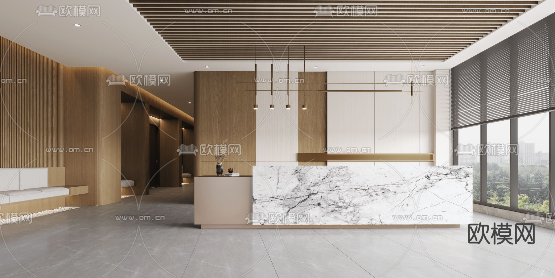 办公室前台 接待区 休息区3d模型下载（渲染图2）