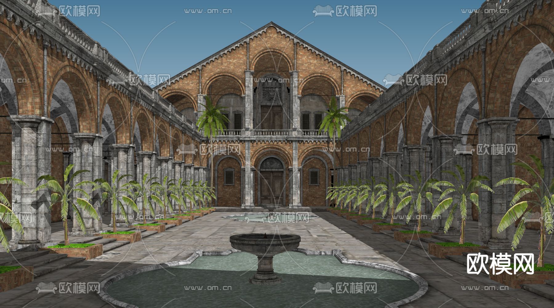 欧式古典庭院 回廊su模型下载（渲染图6）