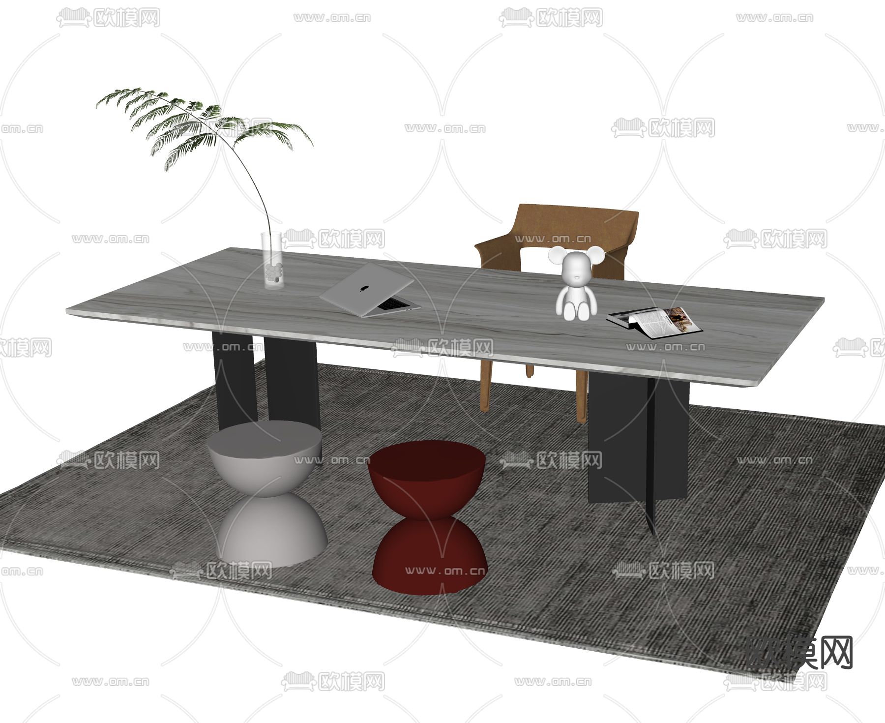 现代轻奢书桌椅su模型下载