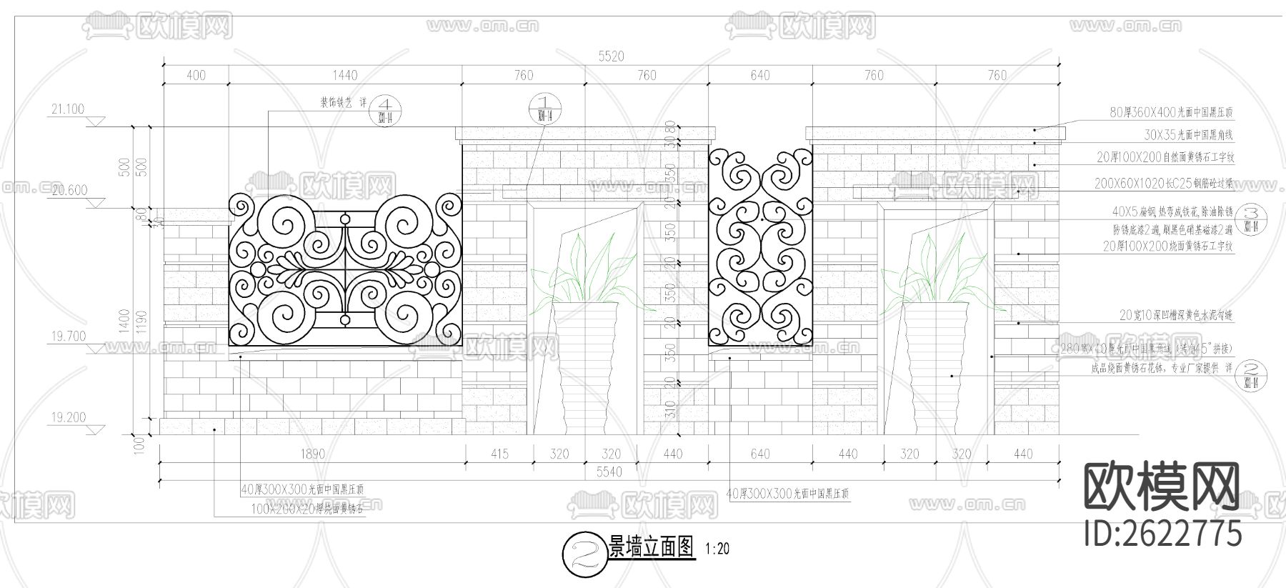 欧式风景墙CAD节点大样下载（渲染图2）