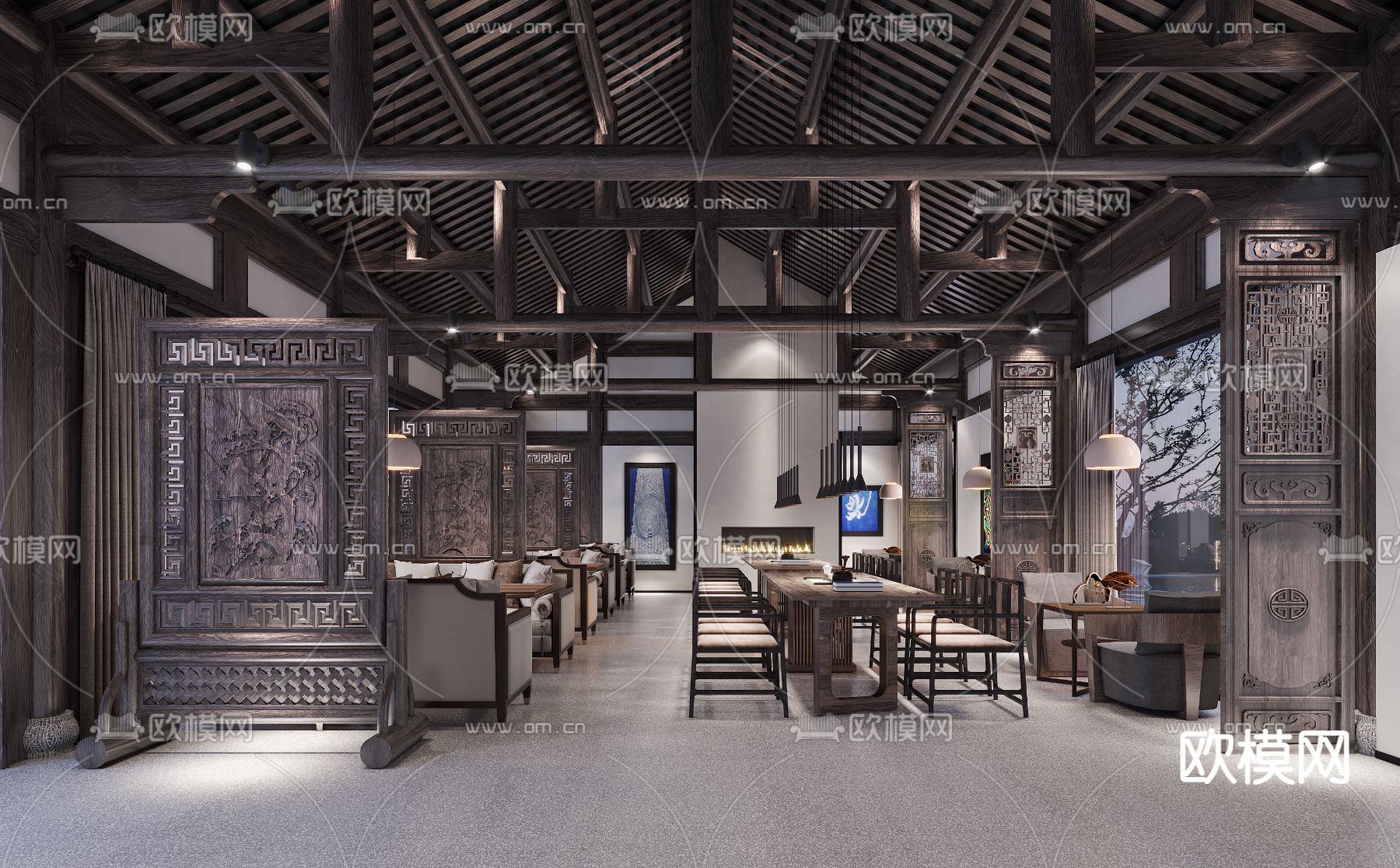 新中式茶楼3d模型下载