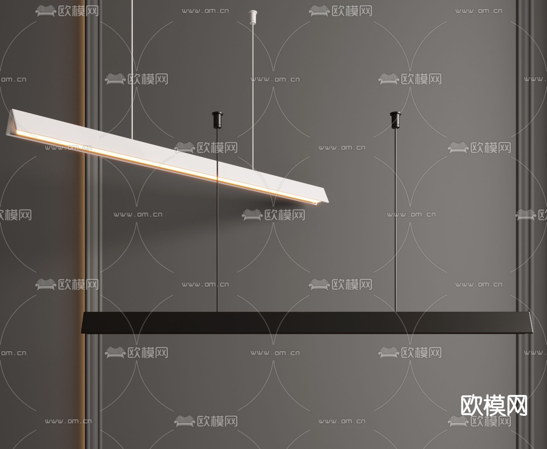 长条吊灯 办公灯su模型下载_ID14075265_sketchup模型下载-欧模网