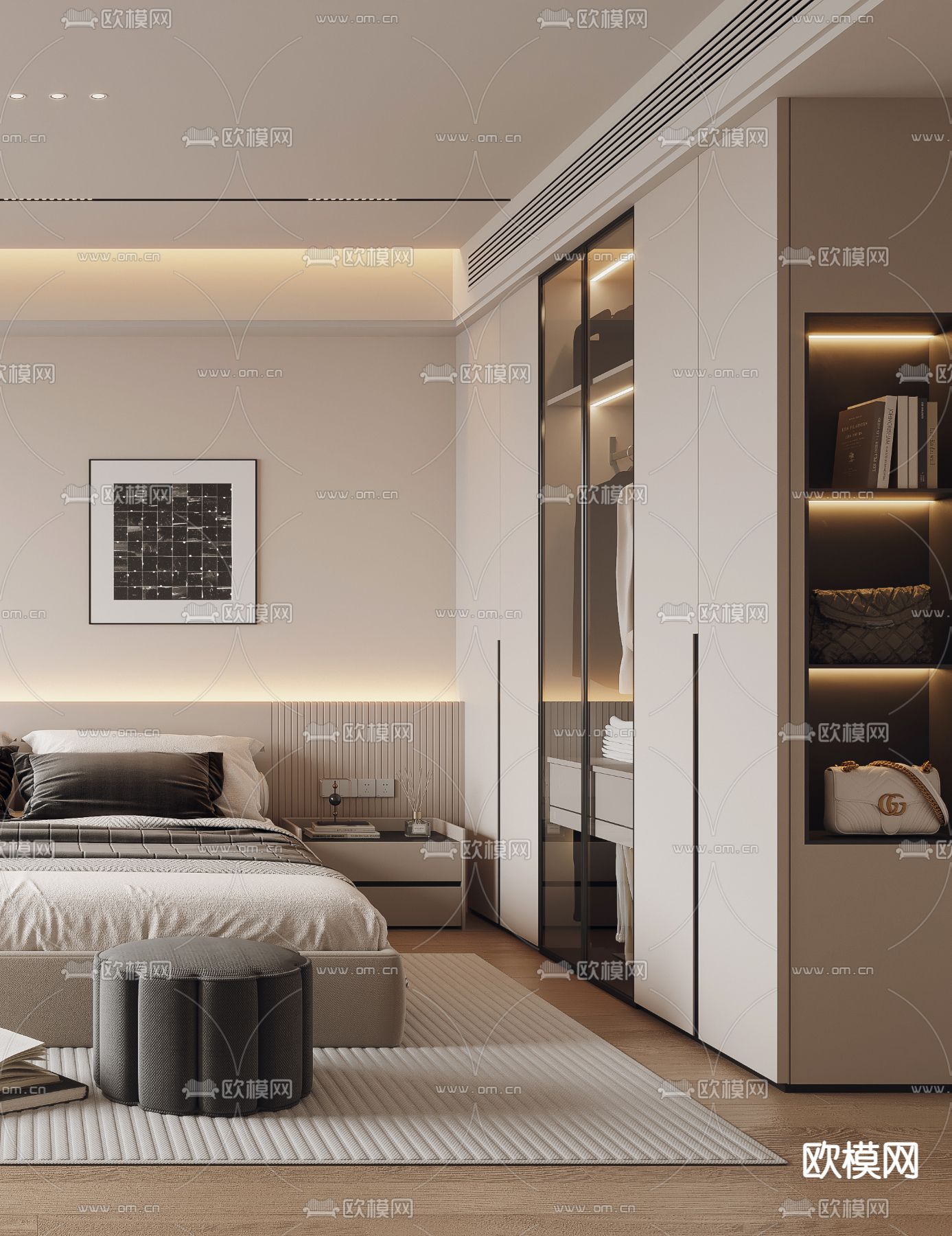 现代卧室 主人房3d模型下载（渲染图3）