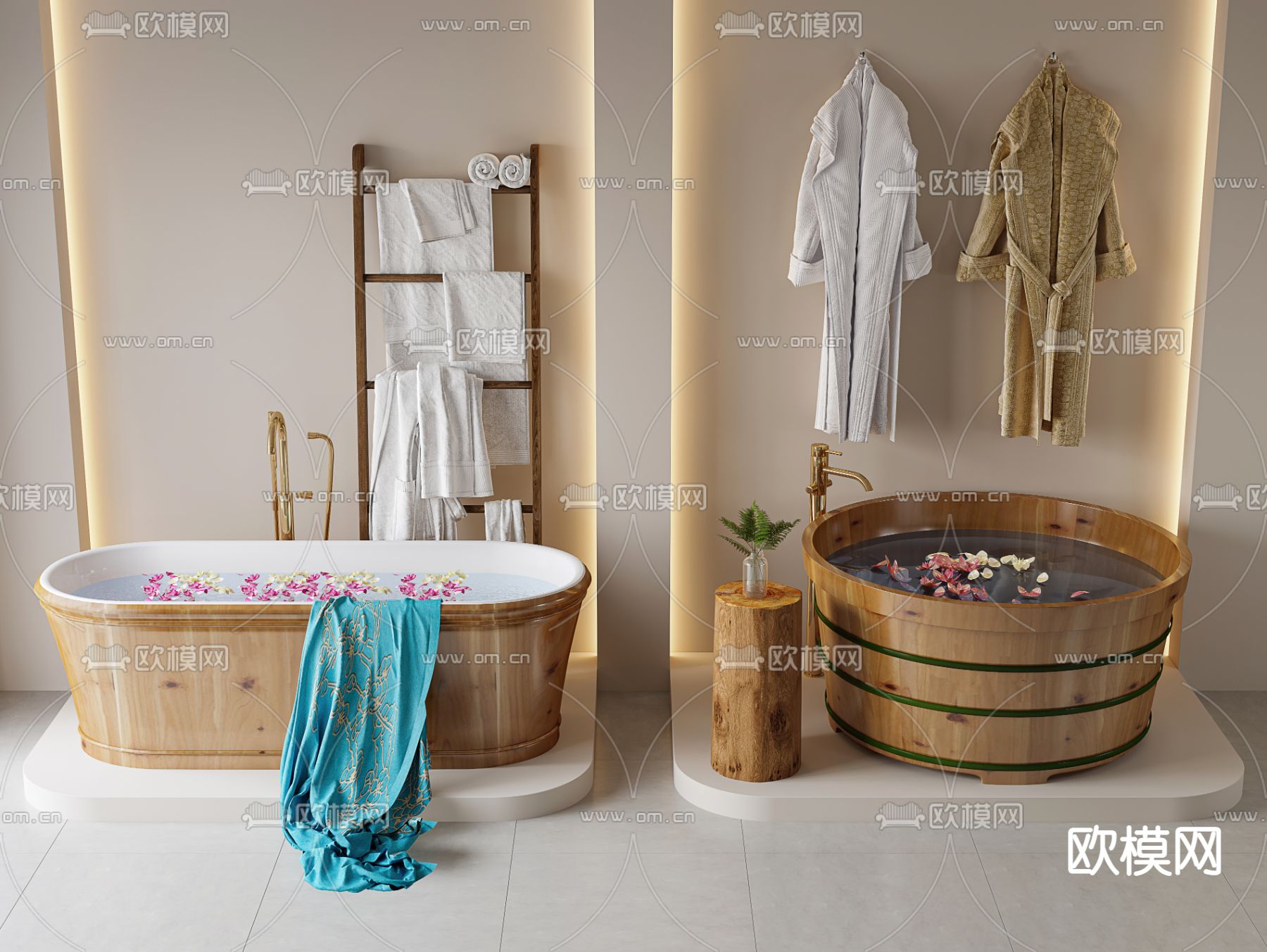 实木浴缸 浴桶su模型下载（渲染图1）